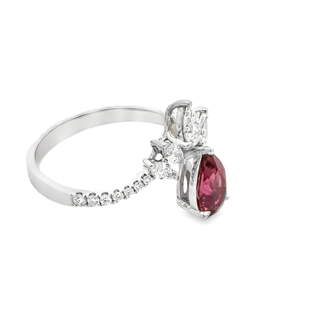 Pink Tourmaline and Diamond 18K White Gold Cocktail Ring