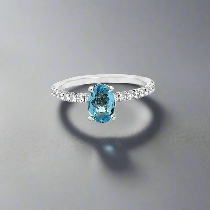 Platinum, Oval Aquamarine and Diamond Cocktail Ring