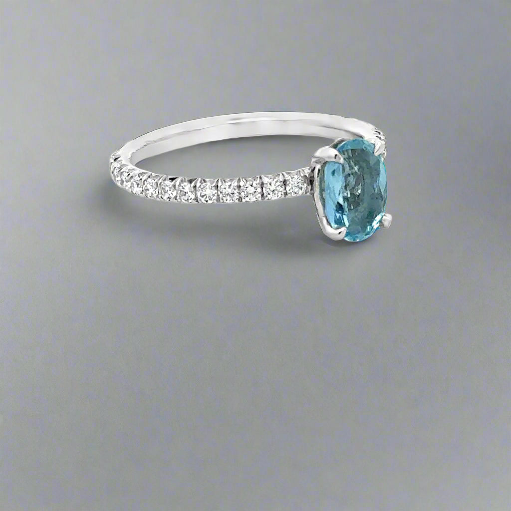 Platinum, Oval Aquamarine and Diamond Cocktail Ring