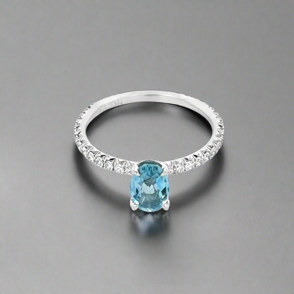 Platinum, Oval Aquamarine and Diamond Cocktail Ring