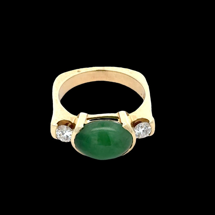 Oval Jade, Diamond and 14K Yellow Gold Statement Ring