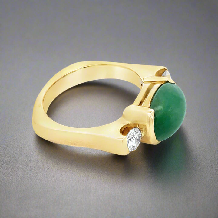 Oval Jade, Diamond and 14K Yellow Gold Statement Ring