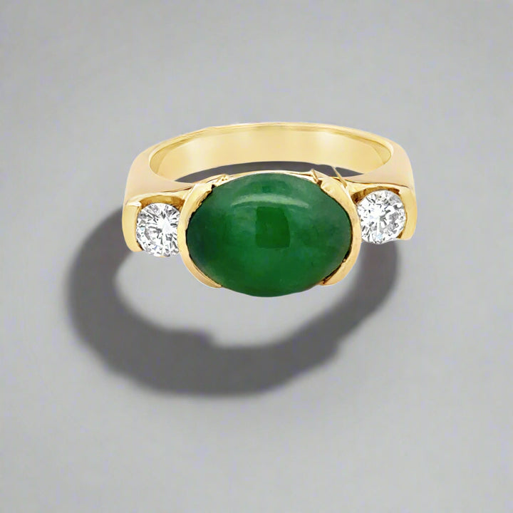 Oval Jade, Diamond and 14K Yellow Gold Statement Ring