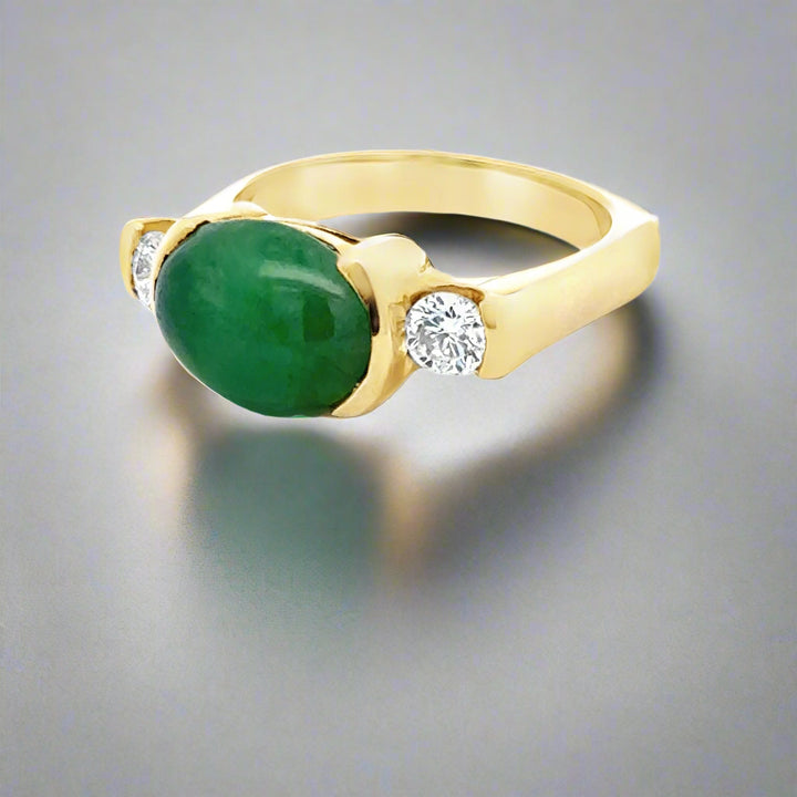 Oval Jade, Diamond and 14K Yellow Gold Statement Ring