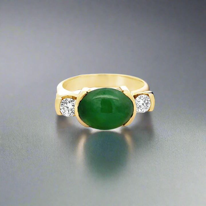 Oval Jade, Diamond and 14K Yellow Gold Statement Ring