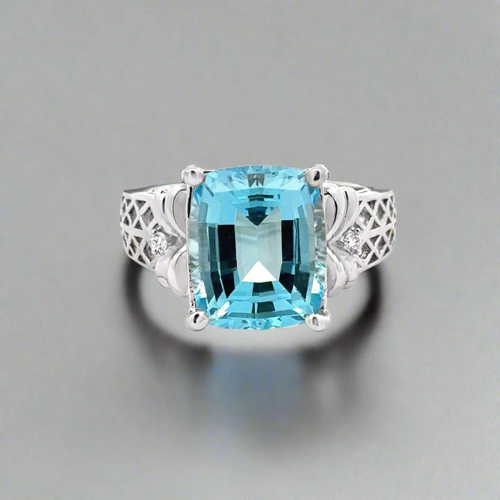 Blue Topaz, Diamond and 14K White Gold Cocktail Ring