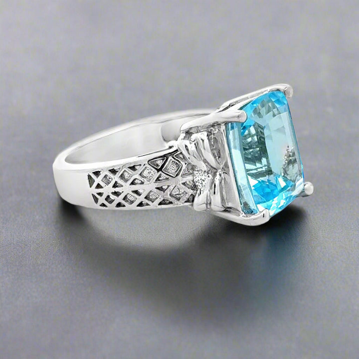 Blue Topaz, Diamond and 14K White Gold Cocktail Ring