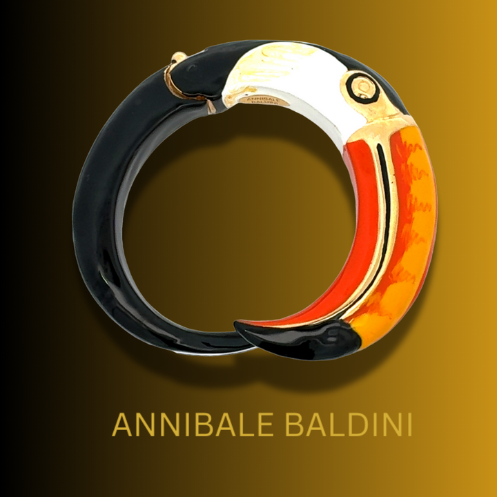 Annibale Baldini Italian Toucan Enamel Bangle Bracelet