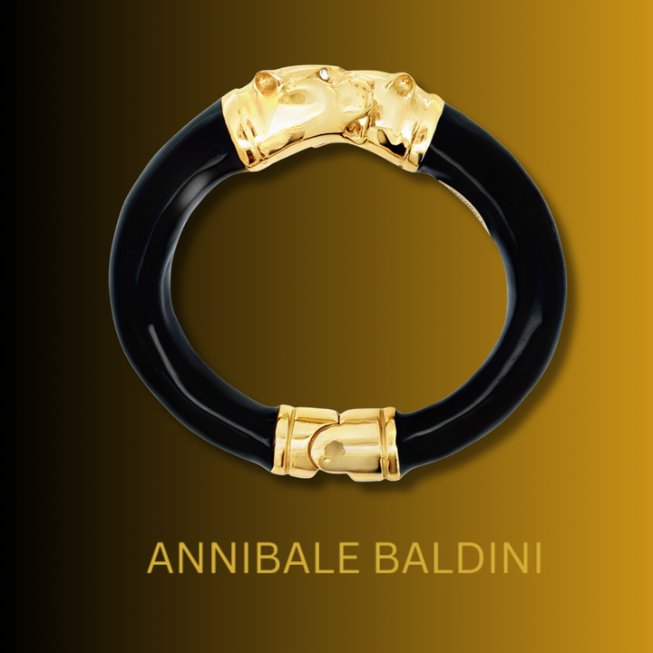 Annibale Baldini Italian Double Head Panther Statement Bangle Bracelet