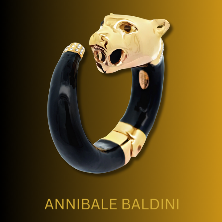 Annibale Baldini Italian Large Panther Statement Bangle Bracelet