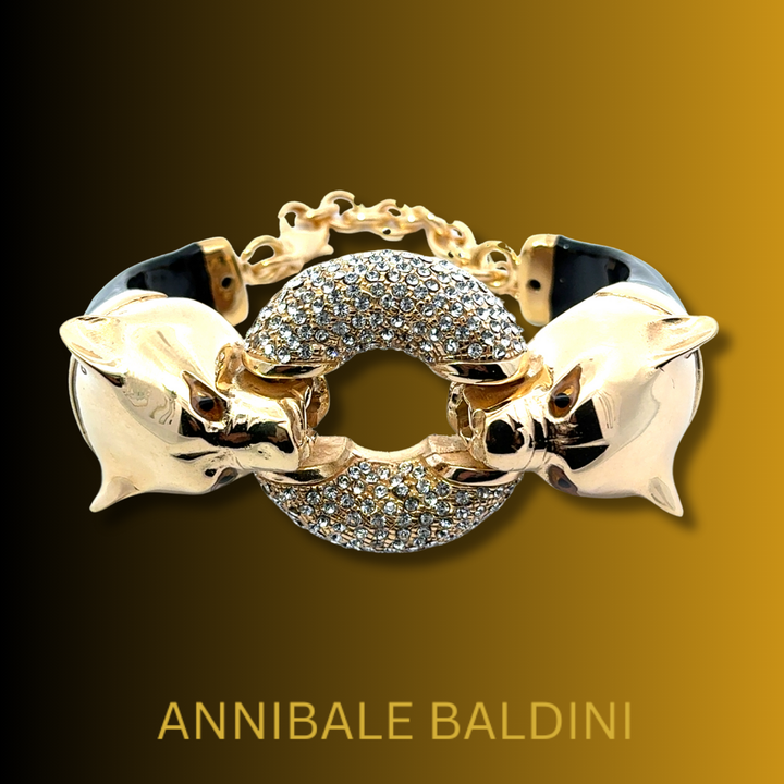 Annibale Baldini Italian Panther and Swarovski Crystal Statement Bracelet