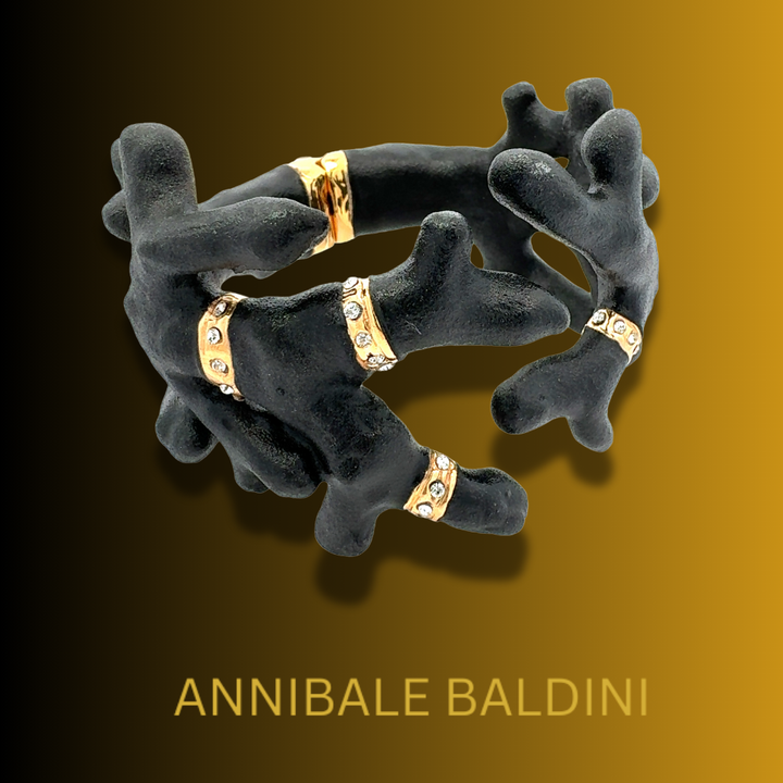 Annibale Baldini Italian Swarovski Crystal and Black Coral Statement Bangle Bracelet