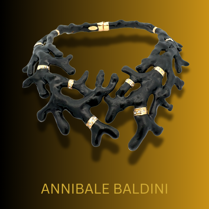 Annibale Baldini Italian Swarovski Crystal and Black Coral Statement Necklace