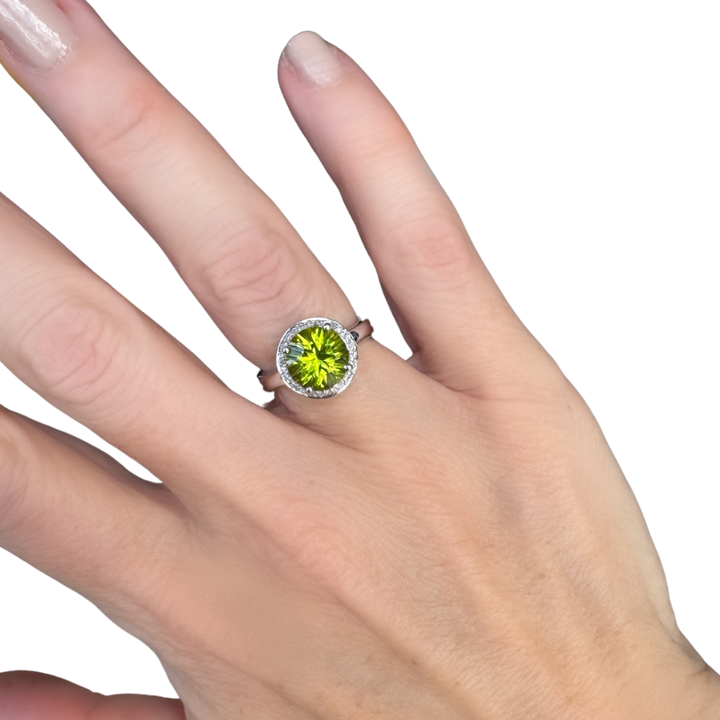 Round Peridot and Diamond 14K White Gold Cocktail Ring