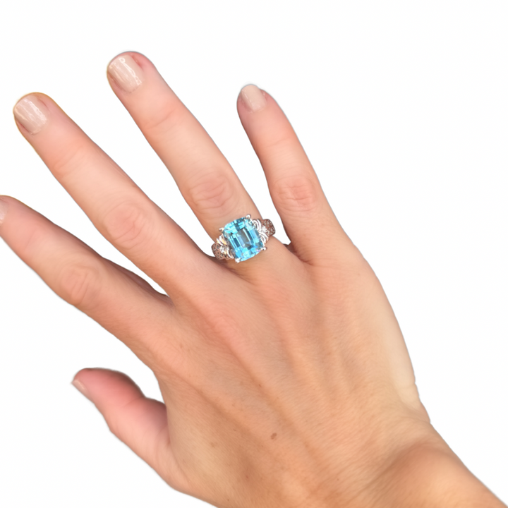 Blue Topaz, Diamond and 14K White Gold Cocktail Ring