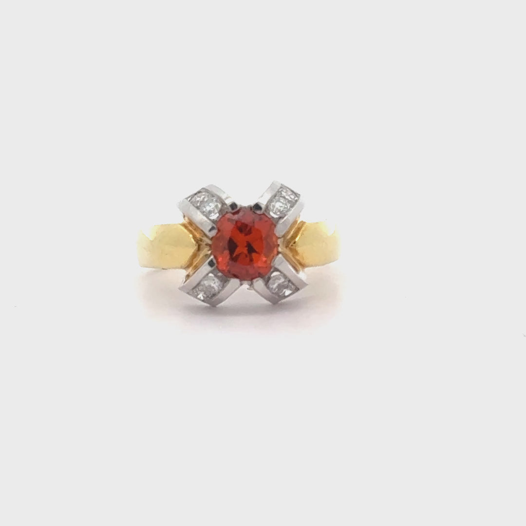 Oval Mandarin Orange Garnet and Diamonds in 18K Gold Bold Cocktail Ring