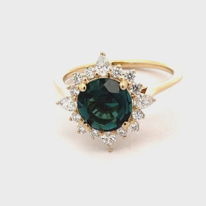 Round Green Tourmaline and Diamond 14K Yellow Gold Cocktail Ring