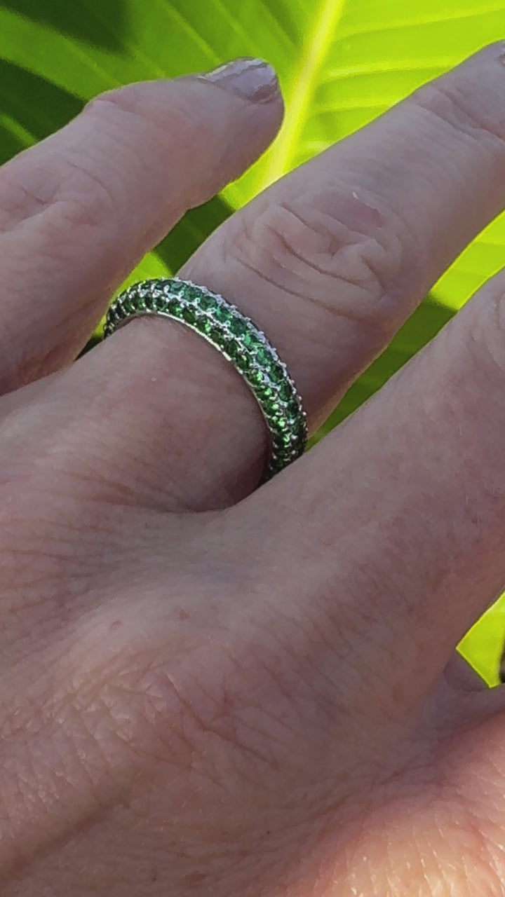 Tsavorite and 18K White Gold Three Sided Stackable Eternity Band/Ring