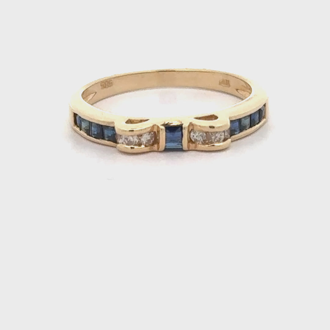 Sapphire, Diamond and 14K Yellow Gold Bow Ring