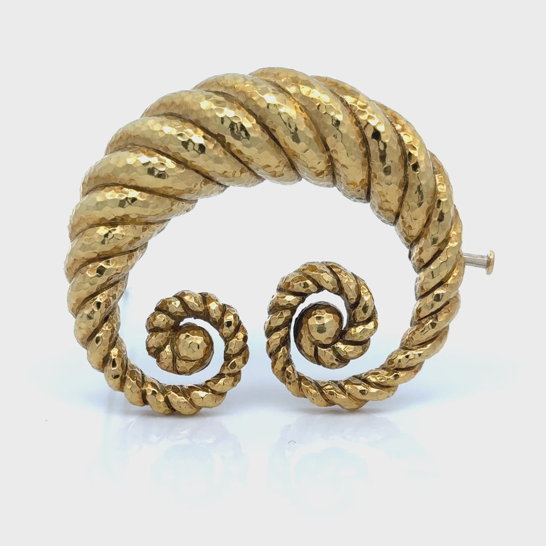 David Webb 18K Hammered Yellow Gold Crescent Brooch