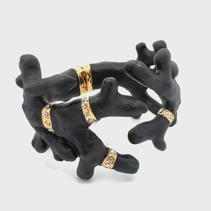 Annibale Baldini Italian Swarovski Crystal and Black Coral Statement Bangle Bracelet