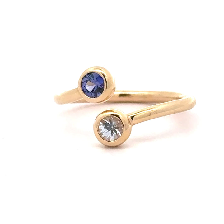 White and Purple Sapphire 14K Yellow Gold Bypass Ring