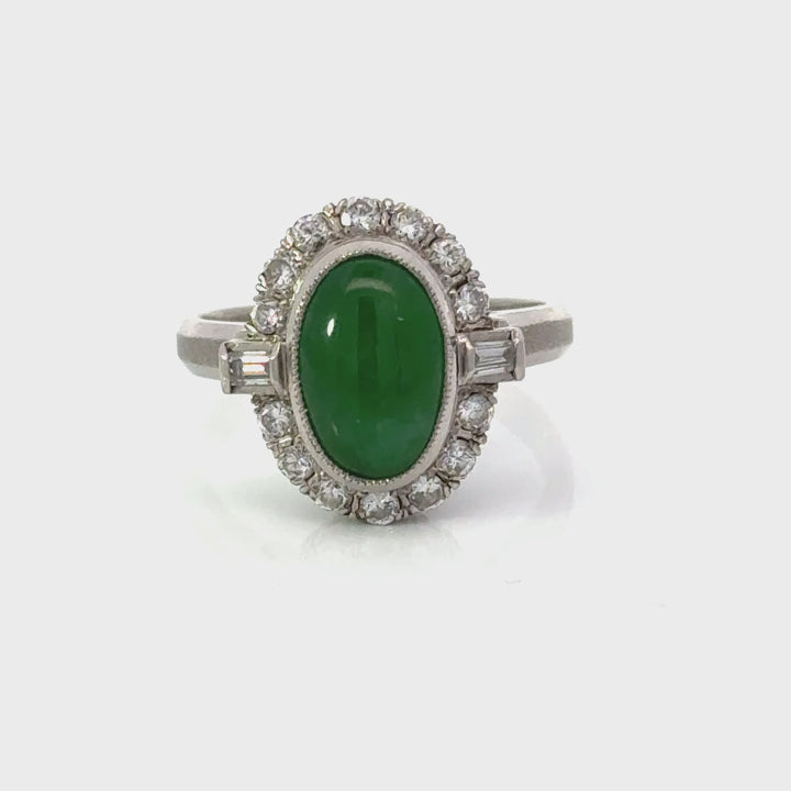 Cabochon Jade, Diamond and Platinum Vintage Ring