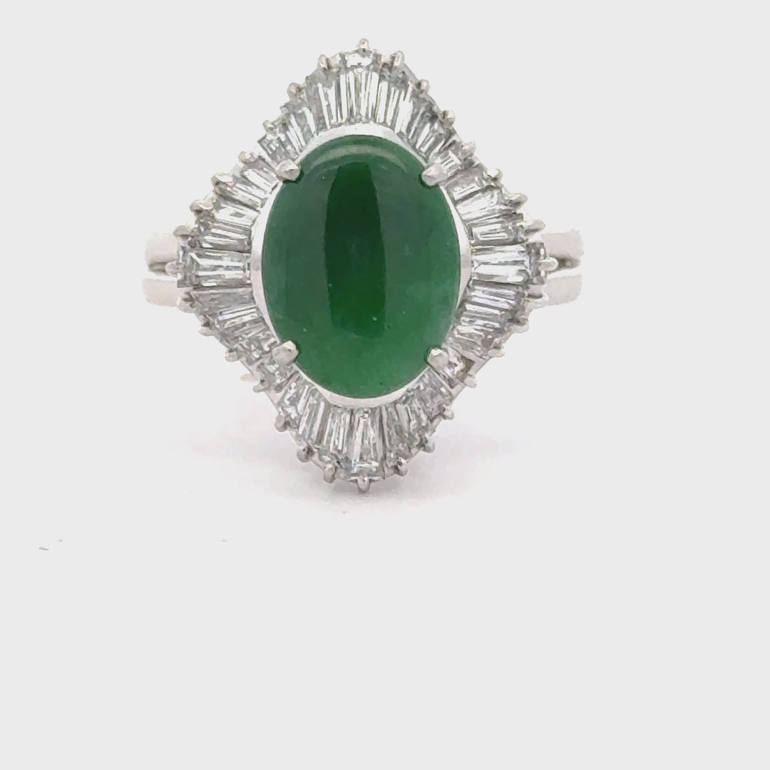 Oval Jade, Diamond and Platinum Ballerina Statement Ring