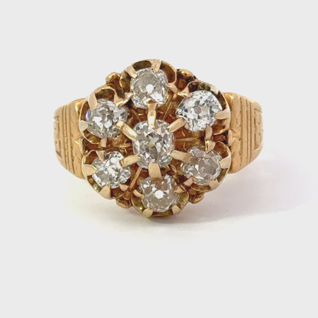 Victorian Natural Diamond and 14K Yellow Gold Seven Stone Vintage Ring