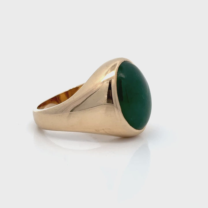 Oval Cabochon Emerald and 14K Yellow Gold Ring