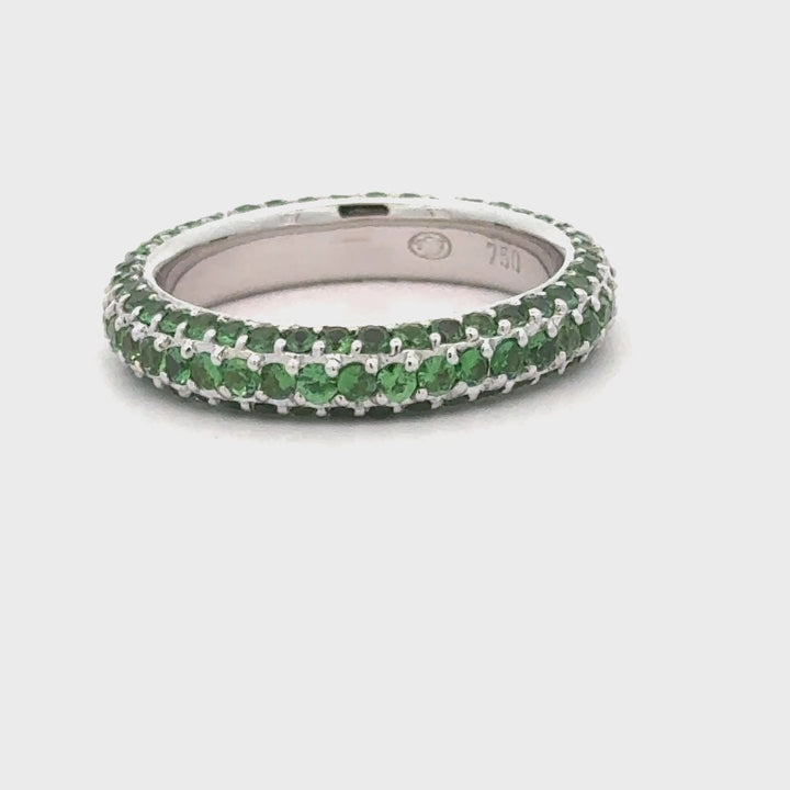 Tsavorite and 18K White Gold Three Sided Stackable Eternity Band/Ring