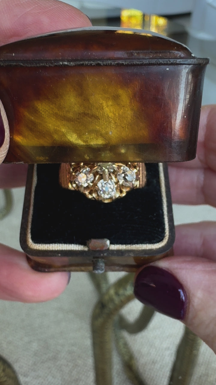 Victorian Natural Diamond and 14K Yellow Gold Seven Stone Vintage Ring