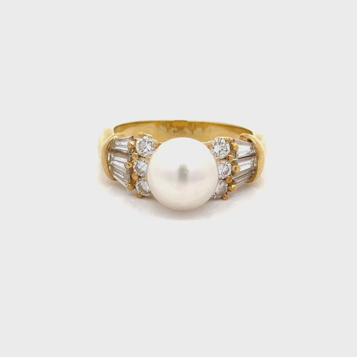 Estate Mikimoto 18K Yellow Gold, Diamond and Pearl Estate Ring