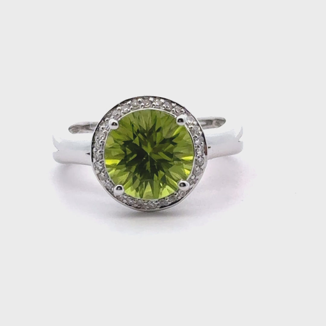 Round Peridot and Diamond 14K White Gold Cocktail Ring