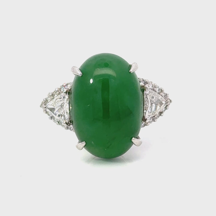 Vintage 8.15 Carat Natural Jade, Diamond and Platinum Ring