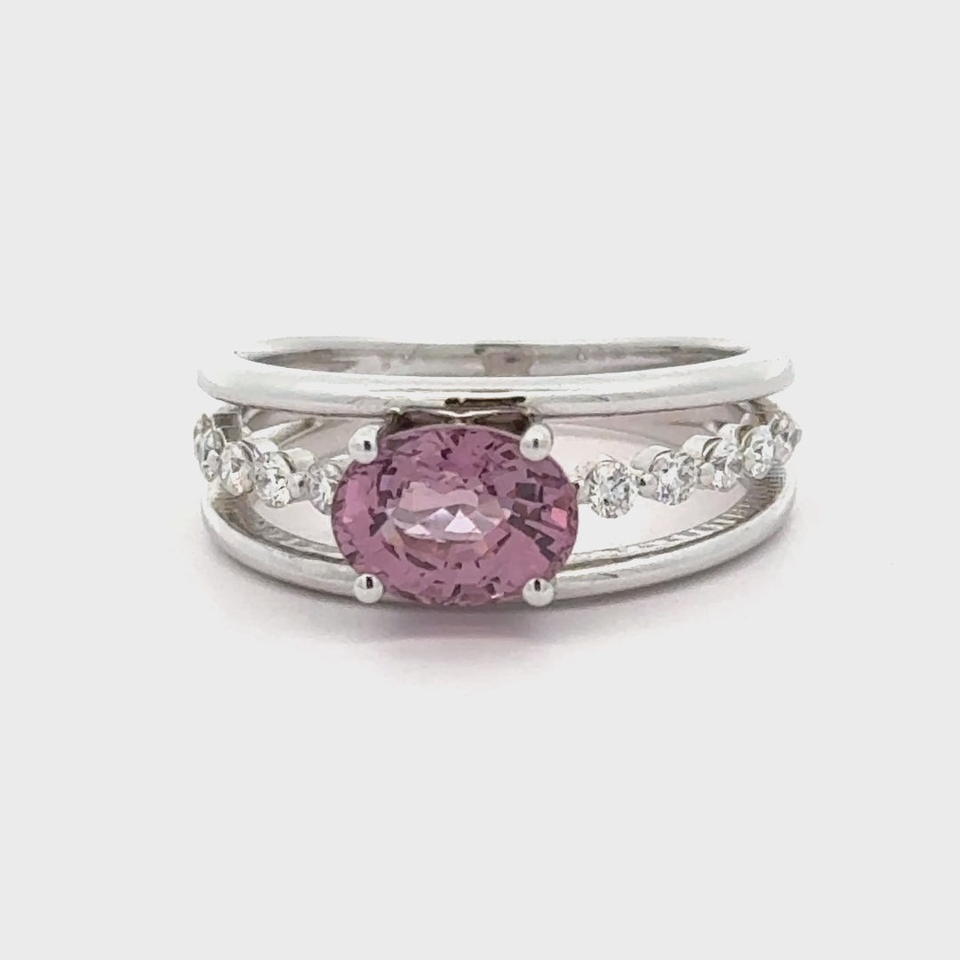 Oval Pink Spinel and Diamond 14K White Gold Cocktail Ring