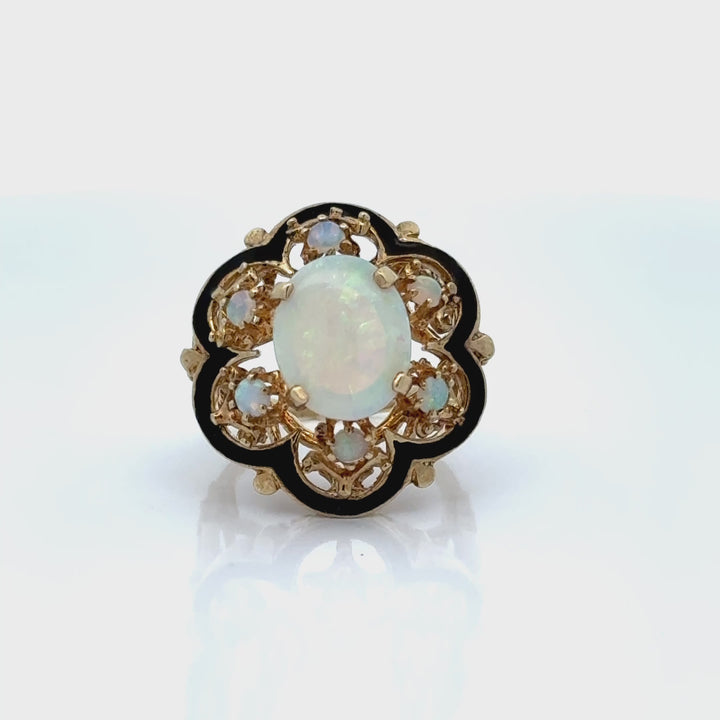 Cabochon Oval Opal in 14K Yellow Gold Vintage Ring