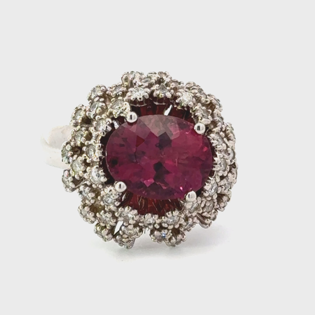 Rubellite and Diamond 14K White Gold Estate Ring