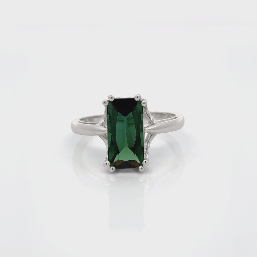 Green Tourmaline and 14K White Gold Ring