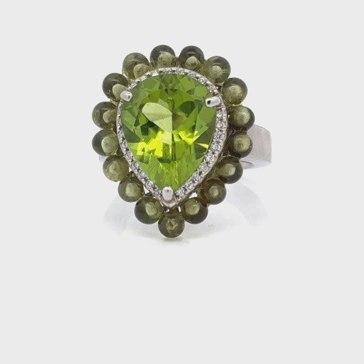 Platinum, Diamond and Peridot Estate Cocktail Ring