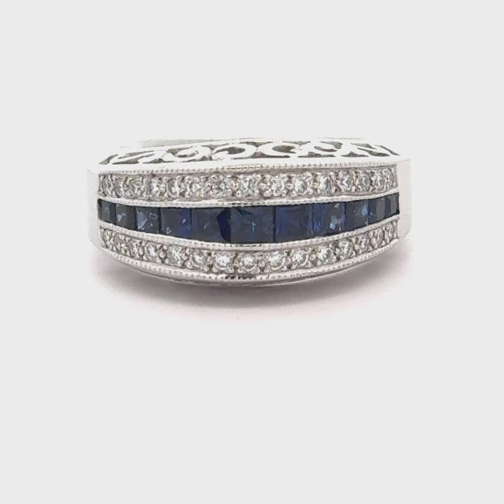 Sapphire and Diamond 14k White Gold  Band/Ring