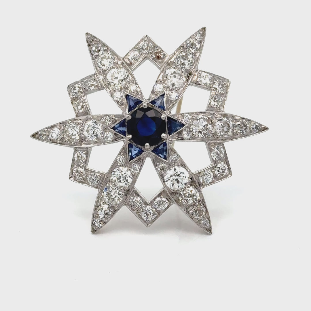 Art Deco Platinum, Diamond and Sapphire Brooch