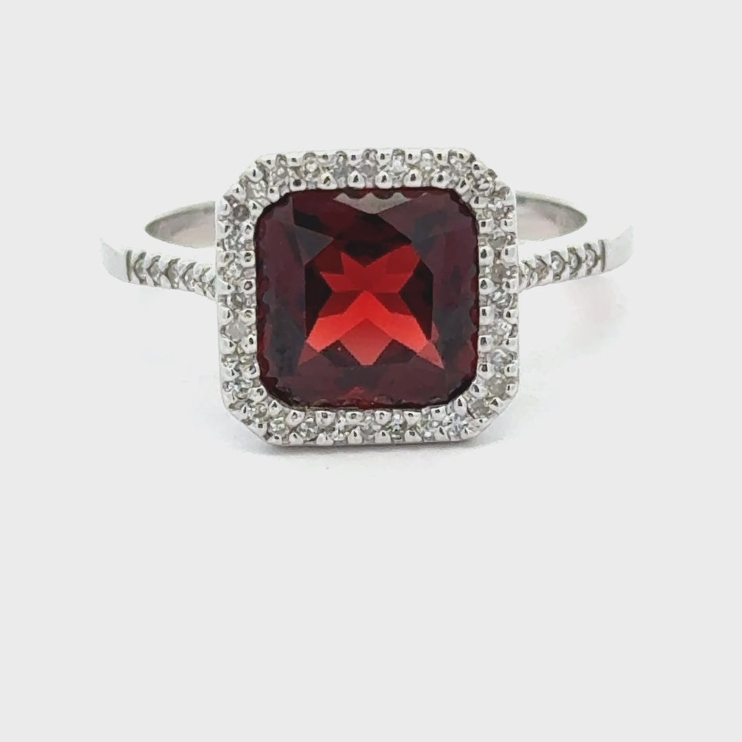 Garnet and Diamond 14k White Gold Statement Ring