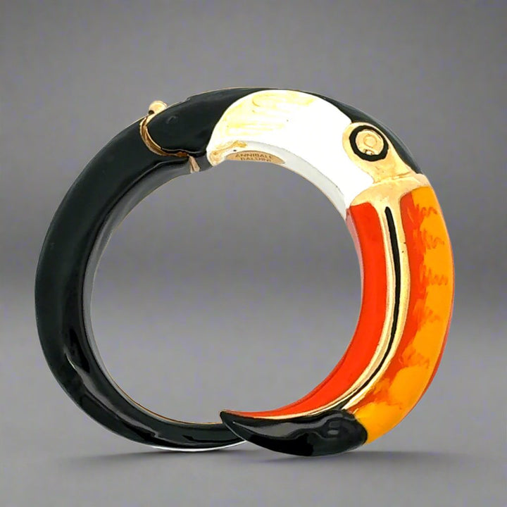 Annibale Baldini Italian Toucan Enamel Bangle Bracelet